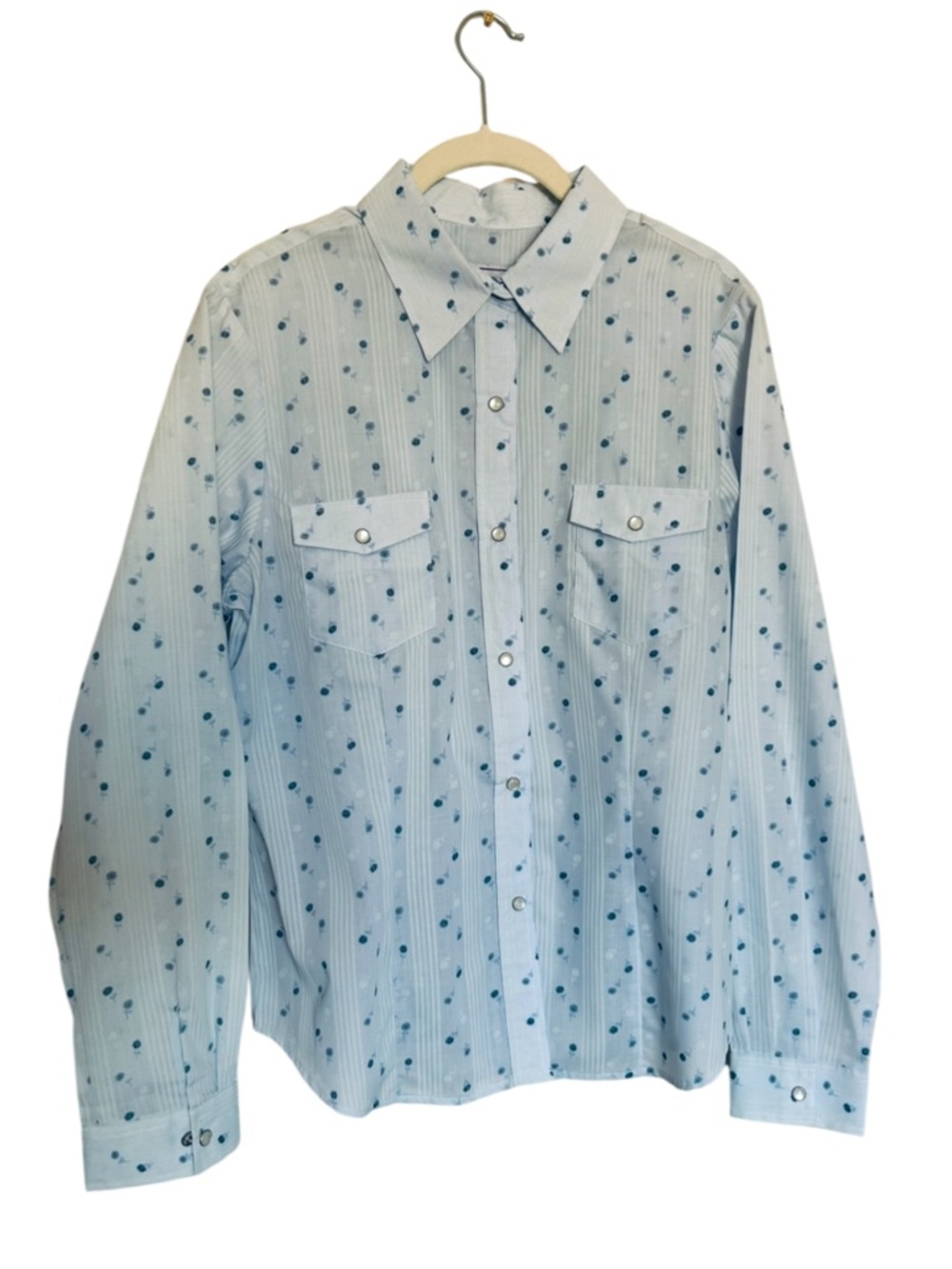 Roper Pearl Snap Floral Dot Western Rodeo Button-Down Shirt Top